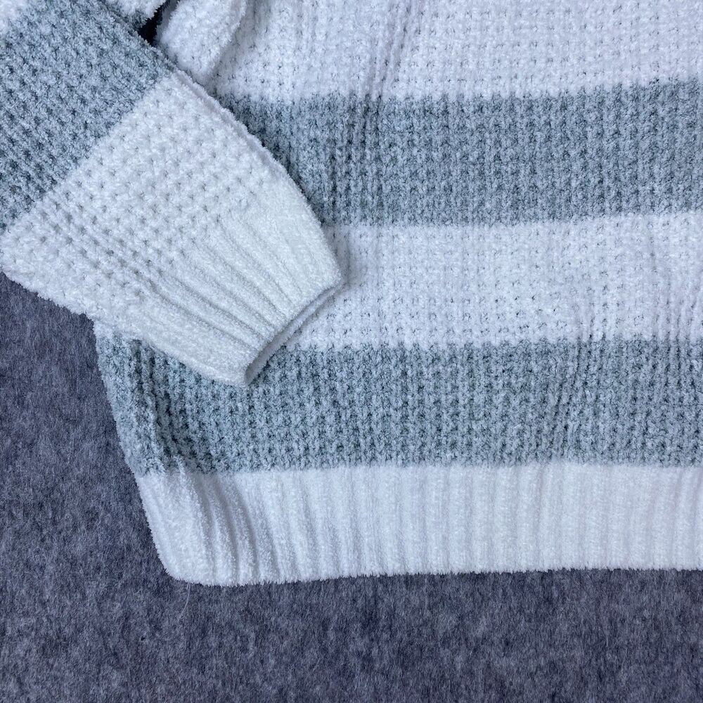 Bearpaw Women’s Chenille Sweater Chunky Knit Striped White & Gray Size Large - Picture 4 of 11
